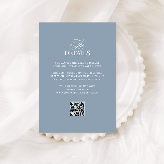Luxe Dusty Blue | QR Code Wedding Guest Details Tilläggskort (Skapare uppladdad)