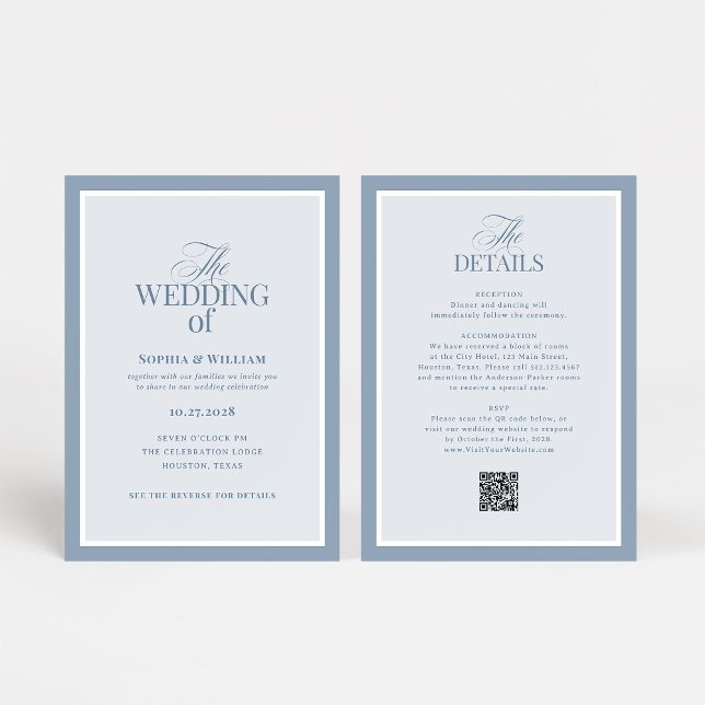 Luxe Dusty Blue with RSVP QR Code | Wedding Inbjudningar (Skapare uppladdad)
