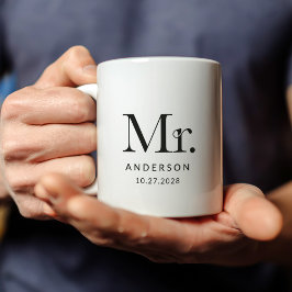 Luxe Elegance | Black and White Mr Bröllop Date Kaffemugg