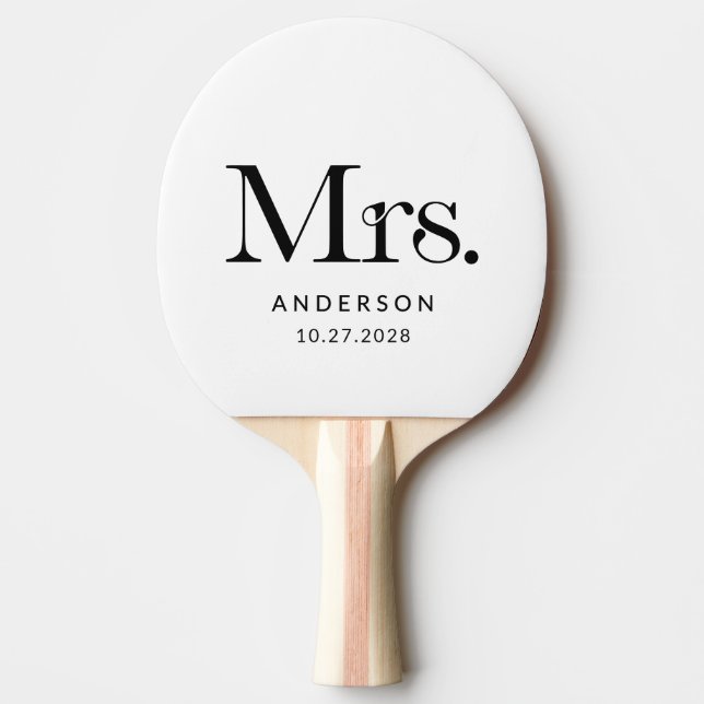 Luxe Elegance Black and White Mrs. | Bröllop Pingisracket (Framsidan)