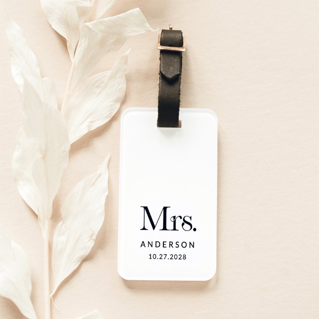 Luxe Elegance Black and White Mrs och Bröllop Date Bagagebricka (Skapare uppladdad)