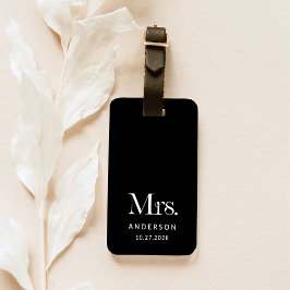 Luxe Elegance | Black Mrs och Bröllop Date Bagagebricka