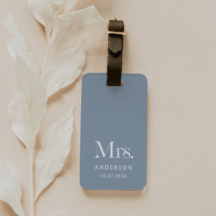 Luxe Elegance Dusty Blue Mrs. och Bröllop Date Bagagebricka