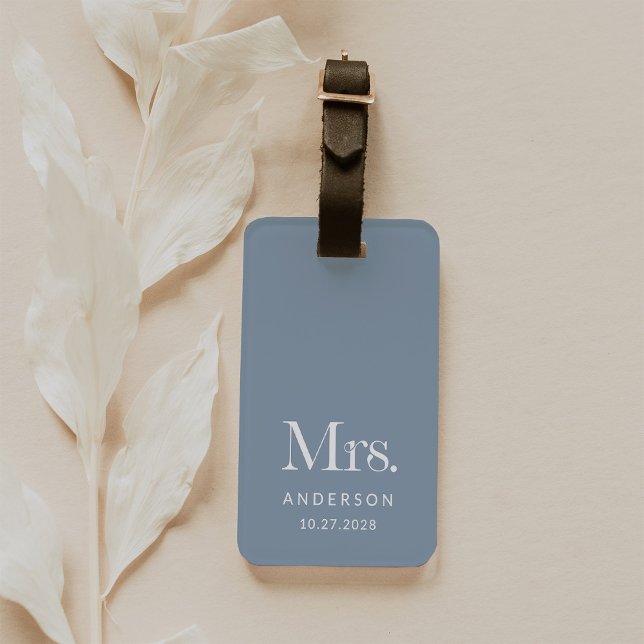 Luxe Elegance | Dusty Blue Mrs. och Bröllop Date Bagagebricka (Skapare uppladdad)
