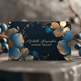 Luxe Elegance Guld och Blue Blommigt Jewelry Desig Visitkort