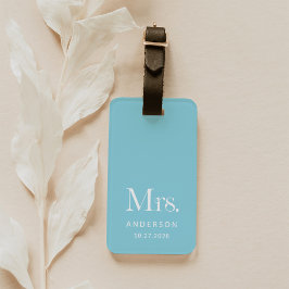 Luxe Elegance | Robin Egg Blue Mrs Bröllop Date Bagagebricka