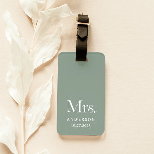 Luxe Elegance Sage Grönt Mrs. och Bröllop Date Bagagebricka