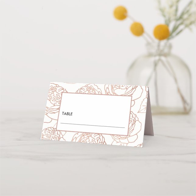 LUXE ELEGANT  ROSA ROS GULD BLOMMIGT BRÖLLOP PLACERINGSKORT (Framsida)