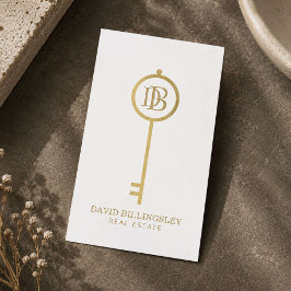 Luxe Falsk Guld Skelettnyckel Monogram Realtor Vit Visitkort