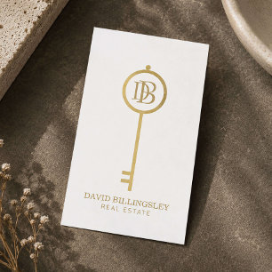 Luxe Falsk Guld Skelettnyckel Monogram Realtor Vit Visitkort