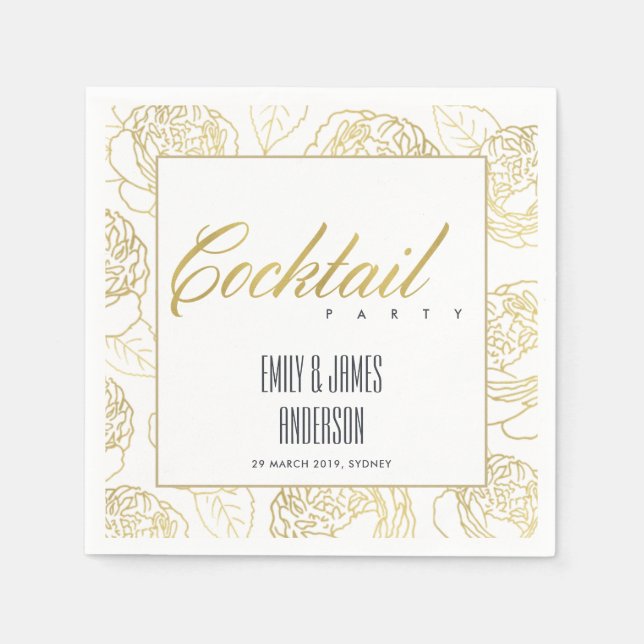 LUXE FAUX GULD ELEGANT RO BLOMMIGT COCKTAIL PARTY PAPPERSSERVETT (Framsidan)