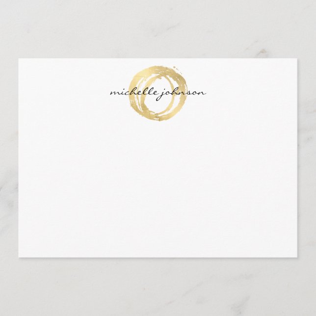 Luxe Faux Guld-målat cirkelformat platt Notecard Anteckningskort (Framsida)