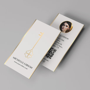 Luxe Faux Guld Nyckel Photo Light Sand Realtor QR Visitkort