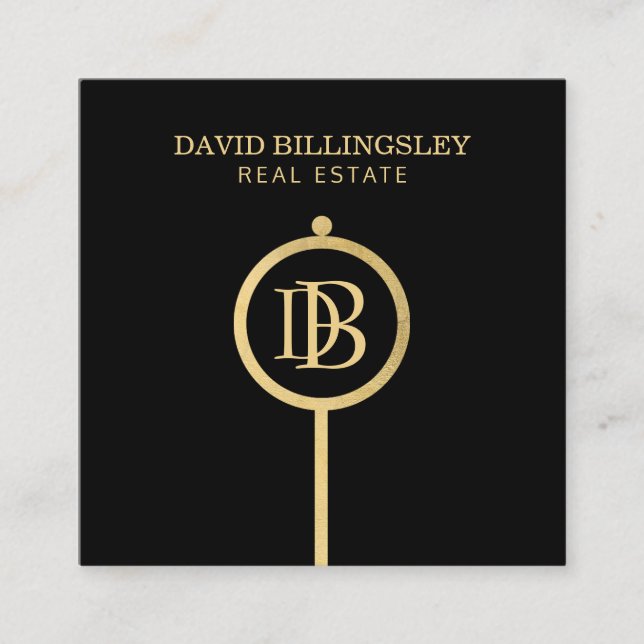 Luxe Faux Guld Skeleton Nyckel Monogram Realtor Fyrkantigt Visitkort (Framsida)