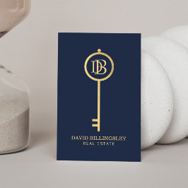 Luxe Faux Guld Skeleton Nyckel Monogram Realtor Na Visitkort