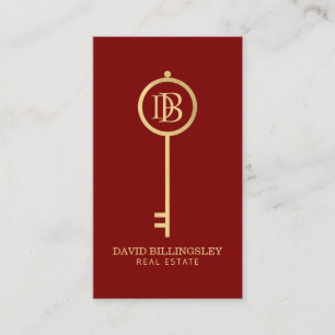 Luxe Faux Guld Skeleton Nyckel Monogram Realtor Re Visitkort