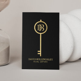 Luxe Faux Guld Skeleton Nyckel Monogram Realtor Visitkort