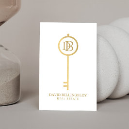 Luxe Faux Guld Skeleton Nyckel Monogram Realtor Wh Visitkort