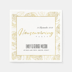 LUXE FAUX GULD VIT ROS BLOMMIGT HOUSEWARMING PAPPERSSERVETT