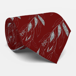 LUXE FESTIVE RED SILVER EUCALYPTUS BOTANICAL TIE SLIPS