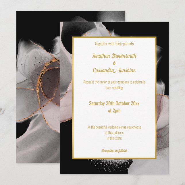 LUXE FLYTANDE ABSTRAKT RO WEDING INVICATION INBJUDNINGAR (Fram/baksida)