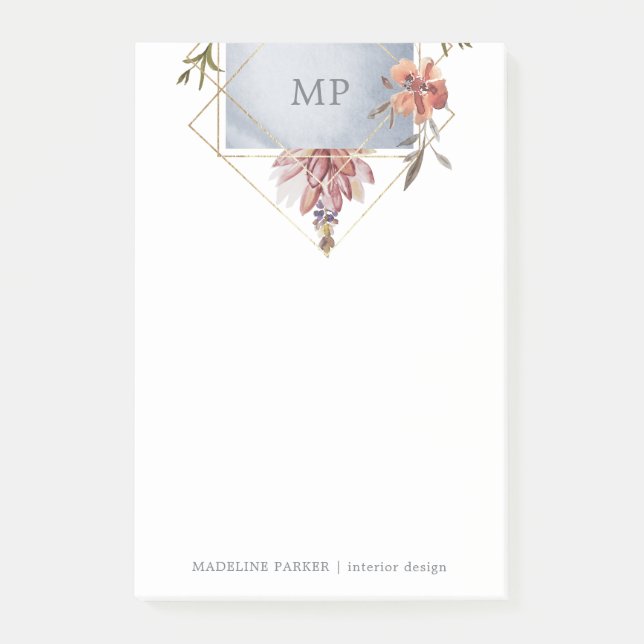 Luxe Geometric Blommigt med Monogram Post-it Block (Framsida)