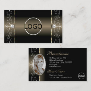 Luxe Glam Black Beige Squiggled Jewels Logotyp Pho Visitkort