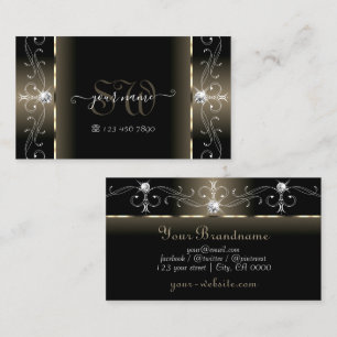 Luxe Glam Black Beige Squiggled Jewels Monogram Visitkort