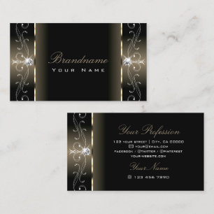 Luxe Glam Black Beige Squiggled Jewels Ornamental Visitkort