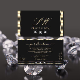 Luxe Glam Guld Black Sparkling Diamonds Initialer Visitkort