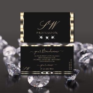 Luxe Glam Guld Black Sparkling Diamonds Initialer Visitkort