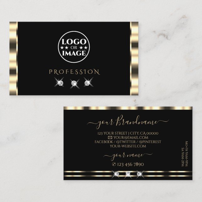 Luxe Glam Guld Black Sparkling Diamonds med Logoty Visitkort (Fram/baksida)