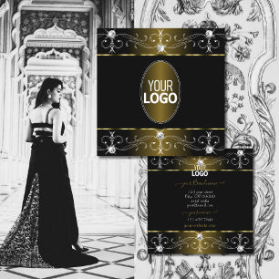 Luxe Glam Guld och Black Ornate Ornaments add Logo Fyrkantigt Visitkort