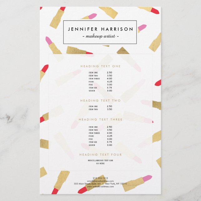 Luxe Glam Lipstick Mönster Makeup Artist Flygblad (Framsidan)