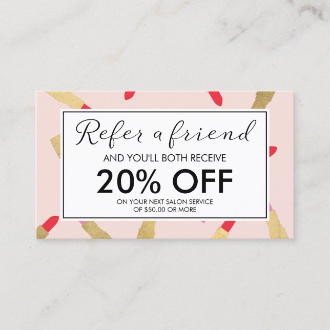 Luxe Glam Lipstick Mönster om hänskjutningskort fö Rabattkort (Framsida)