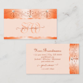 Luxe Glam Peach Ornate Sparkling Jewels Monogram Visitkort