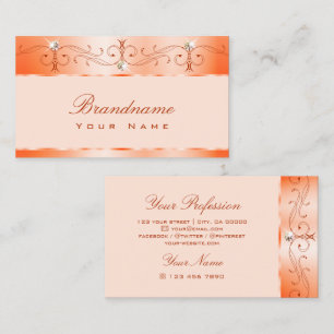 Luxe Glam Peach Ornate Sparkling Jewels Ornamels Visitkort