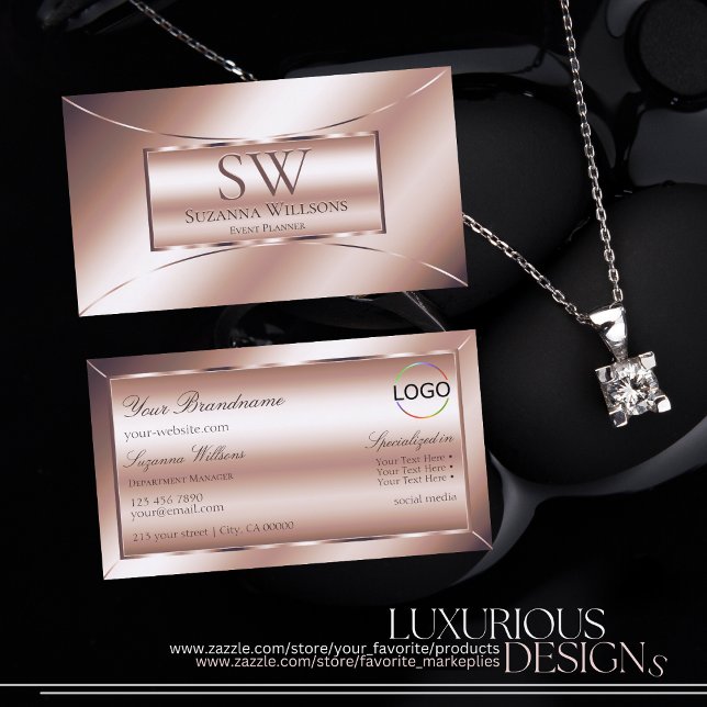 Luxe Glam Ro Golden Chic med Monogram och Logotyp Visitkort (Skapare uppladdad)