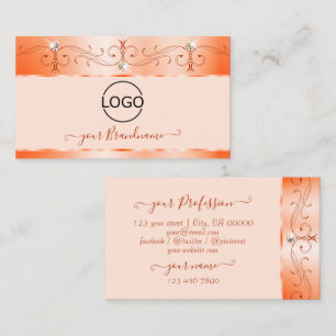 Luxe Glam Salmon Ornate Sparkling Jewels med Logot Visitkort