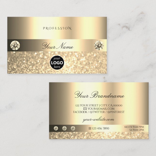 Luxe Glam Shimmery Glitter med Logotyp Luminous Gu Visitkort (Fram/baksida)