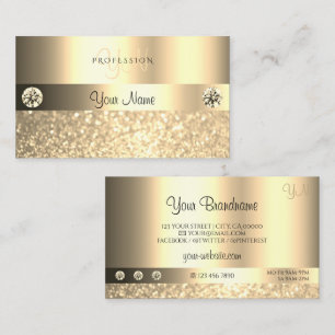 Luxe Glam Shimmery Glitter Monogram Luminous Guld Visitkort