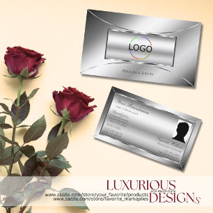 Luxe Glam Silver Glamor Decor med Logotyp och foto Visitkort