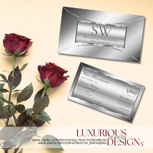 Luxe Glam Silver Glamor med Monogram och Logotyp Visitkort