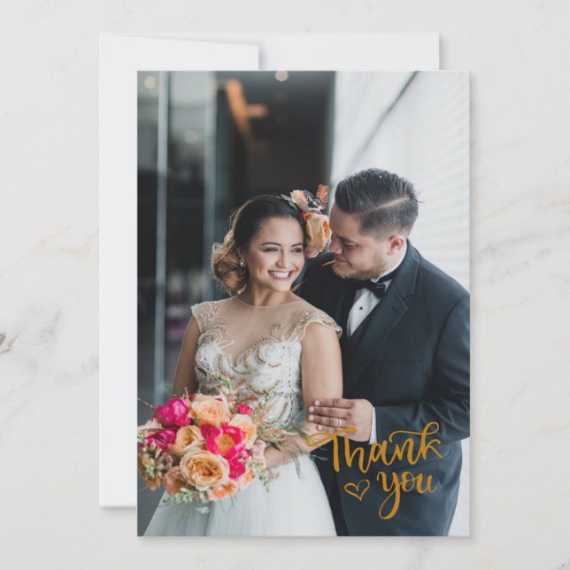 Luxe Gold Foil Bröllop - tackkort med foto Tack Kort (Framsida)