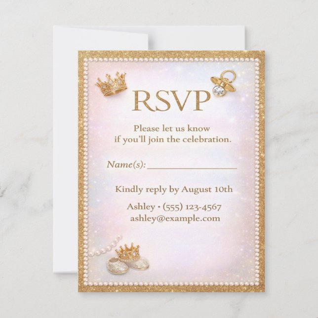 Luxe Gold Glitter Gender Reveal RSVP Card OSA Kort (Framsida)