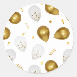 Luxe Golden Balloons & Confetti Stickers Runt Klistermärke