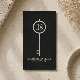 Luxe Grå Skelettnyckel Monogram Realtor Visitkort