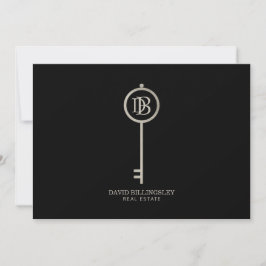 Luxe Grått Skeleton Nyckel Monogram Black Tack Anteckningskort