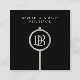 Luxe Grått Skeleton Nyckel Monogram Realtor Fyrkantigt Visitkort