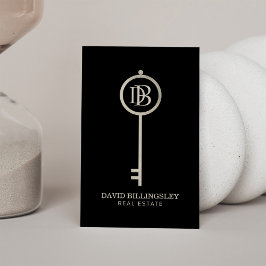 Luxe Grått Skeleton Nyckel Monogram Realtor Visitkort